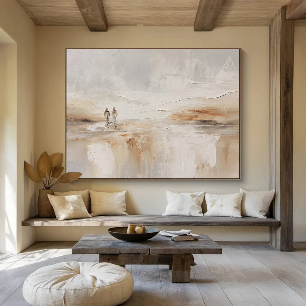 “Neutral Tones Seaside Stroll” Landscape Painting On Canvas DLZ080