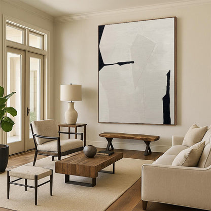 “Black & White Geometry 1” - Minimalist Abstract Painting On Canvas CT2248