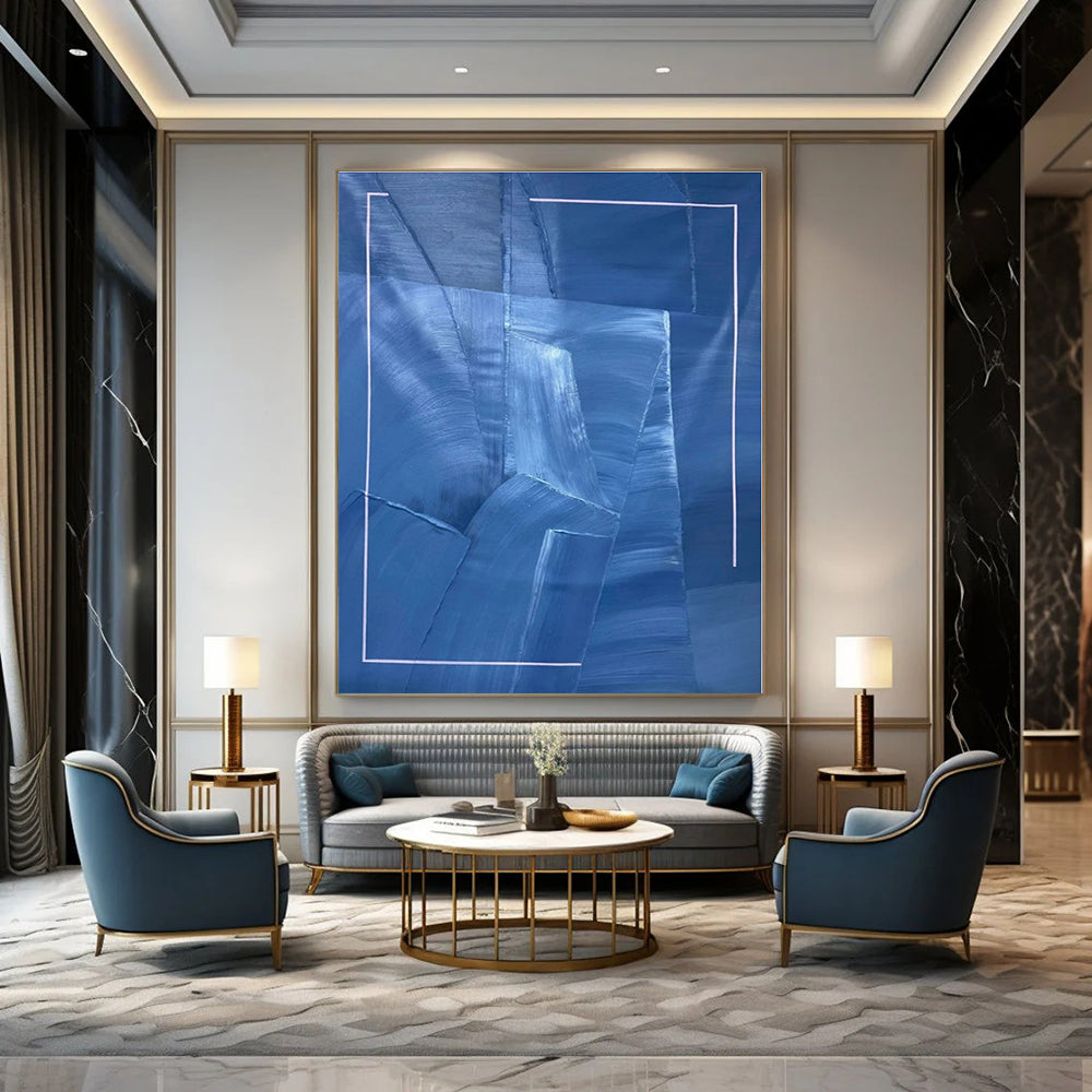 Blue Geometric Layers - Abstract Geometric Acrylic On Canvas CT1322