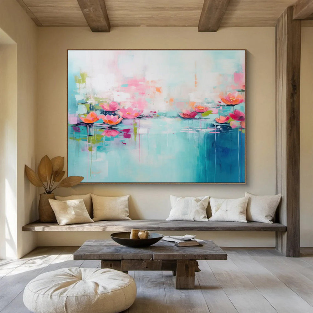 “Blush Lotus Pond” Impressionist - Inspired Oil Painting On Canvas DKH493