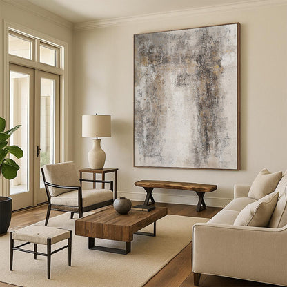 “Gray, Brown Textured Abstract ‘Worn Memories’” - Impasto Wall - Inspired Painting On Canvas DTP346