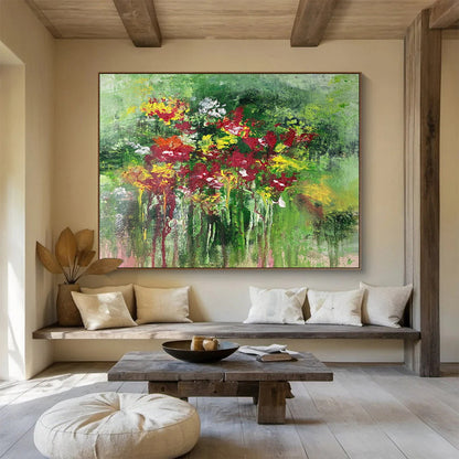 “Impressionistic Floral - Vivid Reds, Yellows, and Greens” Painting On Canvas DKH008
