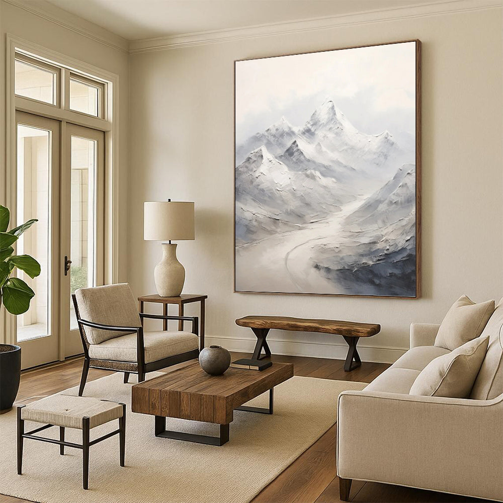 Snowy Mountain Range with River - Abstract Landscape Painting On Canvas DKH1264