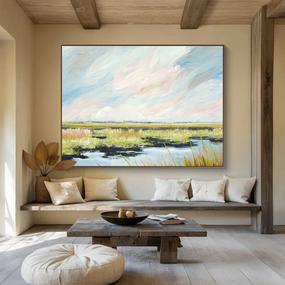 Serene Marshland Under Soft Sky Painting On Canvas DKH664