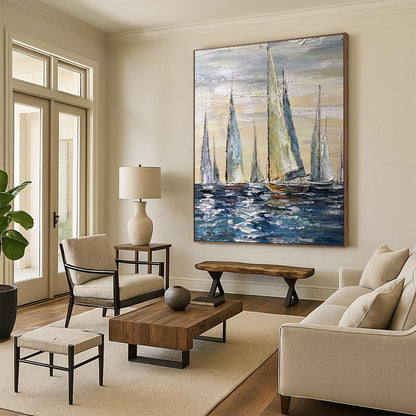 “Sailing Regatta at Sunset” – Impasto Seascape Oil CT2095