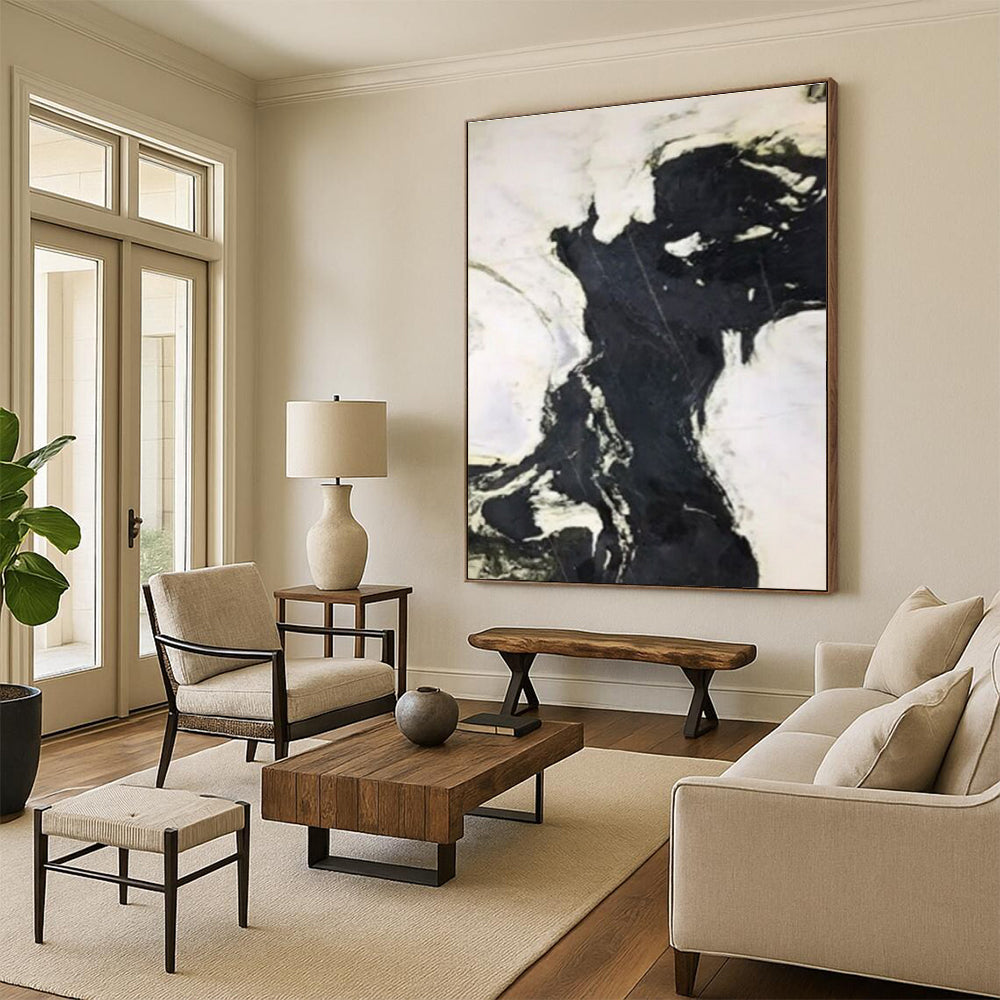 Black - White Fluid Shapes, “Ink Odyssey” - Abstract Ink Painting CT0733