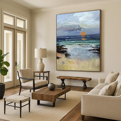 “Impressionistic Sunset Beach” – Landscape Oil Painting On Canvas CT2115