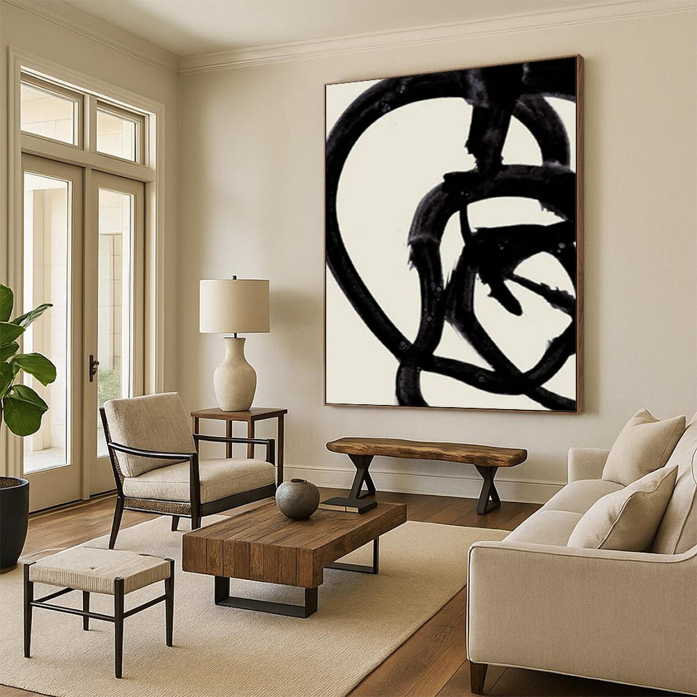 “Twisted Black Ink - Like Loops” - Abstract Painting On Canvas CT2317