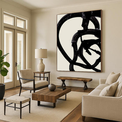 “Twisted Black Ink - Like Loops” - Abstract Painting On Canvas CT2317