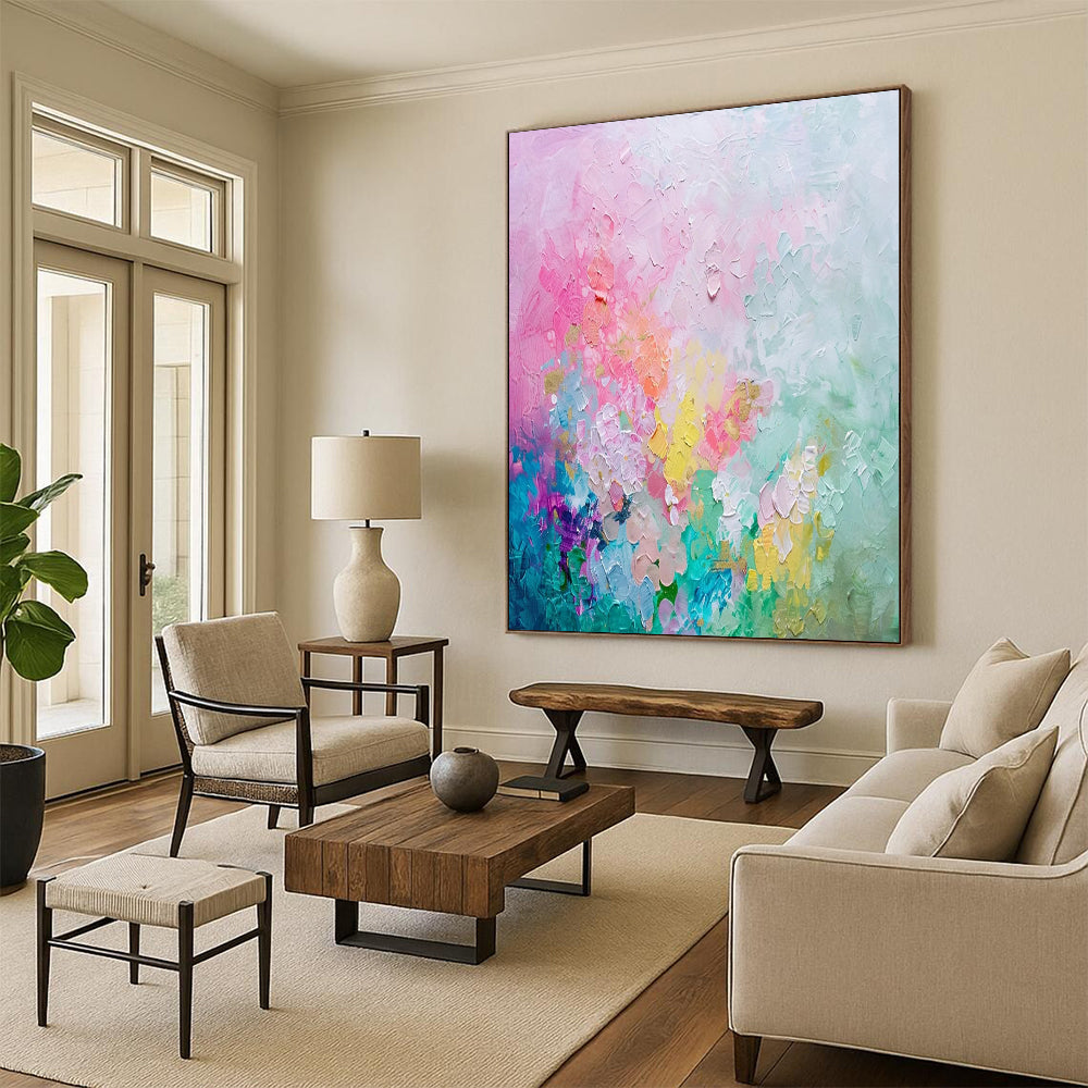 “Pastel Colorful Abstract Blooms” - Impressionist Abstract Painting On Canvas DTP070