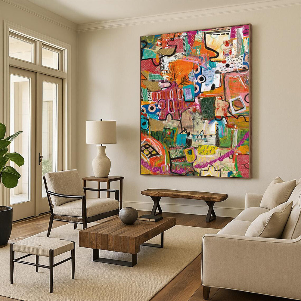 “Eclectic Abstract Patchwork” - Multicolor, Mixed - Media Collage Painting On Canvas DTP293