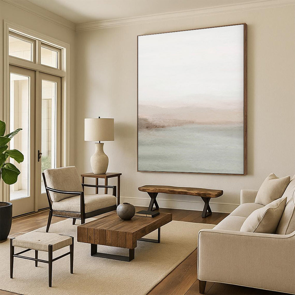 “Blush and Sage Coastal Haze” – Abstract Watercolor Landscape CT2063