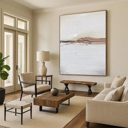 “Neutral Textured Horizon” - Minimalist Landscape - Inspired Painting On Canvas DKH1678