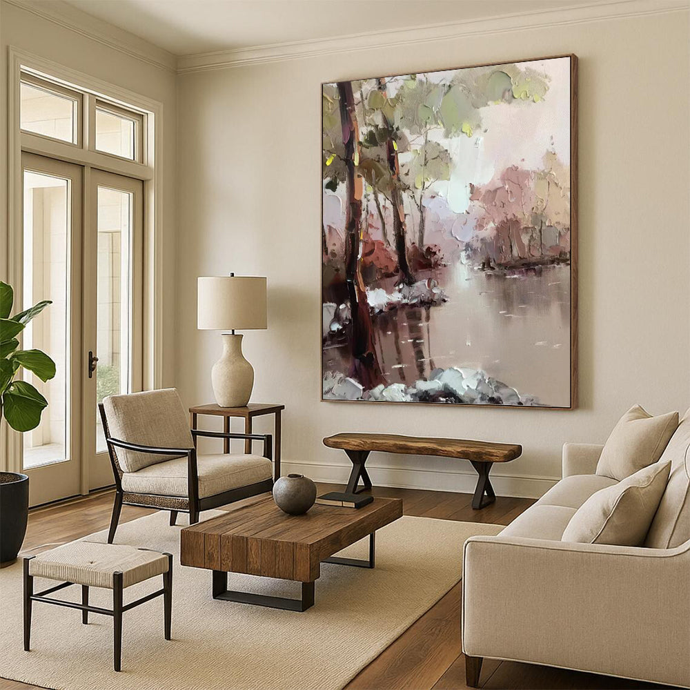 Pastel Forest River - Impressionistic Landscape Painting On Canvas DKH1296