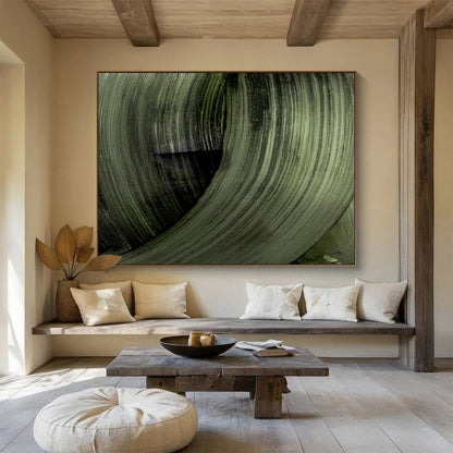 “Swirling Dark Green Forms” Abstract Expressionist Oil Painting On Canvas DLZ123