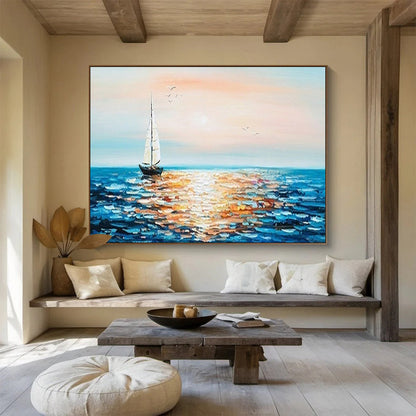 Sunset Sailboat Sparkle - Impressionist Seascape Painting On Canvas DLZ188