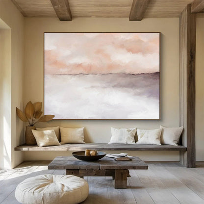 “Blush & Gray Abstract Horizon” Abstract Tonalist Painting On Canvas DKH418