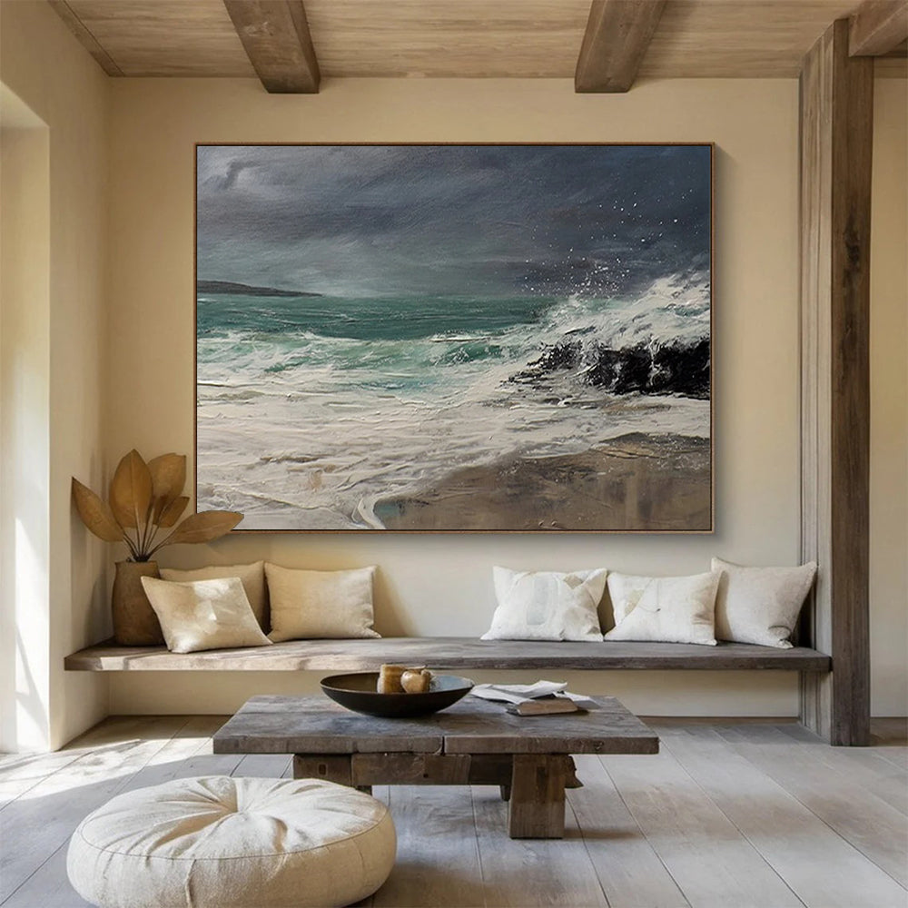 “Stormy Sea ‘Wild Coastal Waves’” - Realist Seascape Painting On Canvas DLZ043