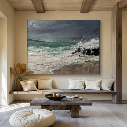“Stormy Sea ‘Wild Coastal Waves’” - Realist Seascape Painting On Canvas DLZ043