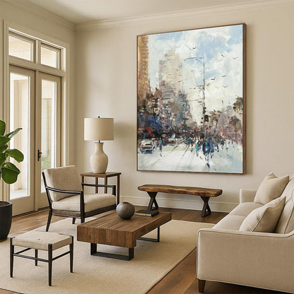 “City Street in Motion: Impressionist Urban Landscape” - Impasto Oil on Canvas CT1900