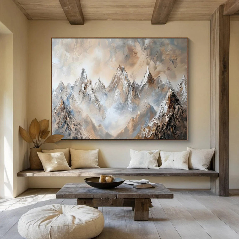 “Misty Mountain Peaks” Impasto Landscape Painting On Canvas DKH466