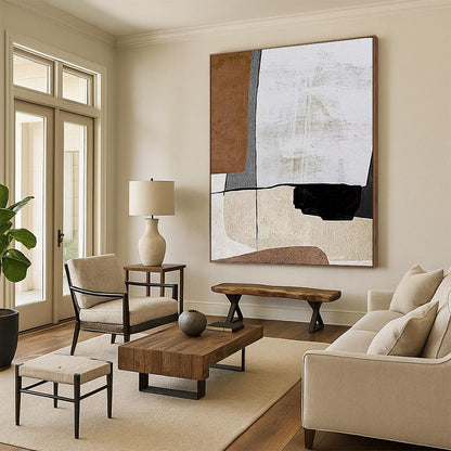 “Neutral Geometry” - Brown, Gray, White & Black Abstract Forms Painting On Canvas DKH1520