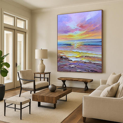 “Colorful Sunset sea - Purple, Orange, Blue Sunset Beach Scene” Painting On Canvas DTP261