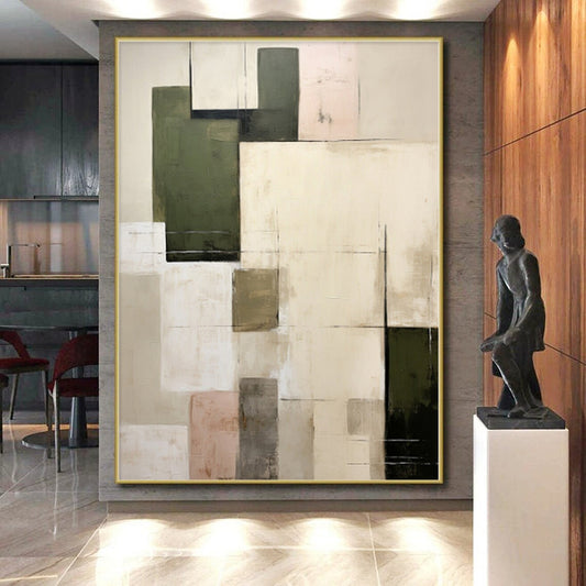 “Green - Neutral Block Composition” - Abstract Minimalist Painting CT0395