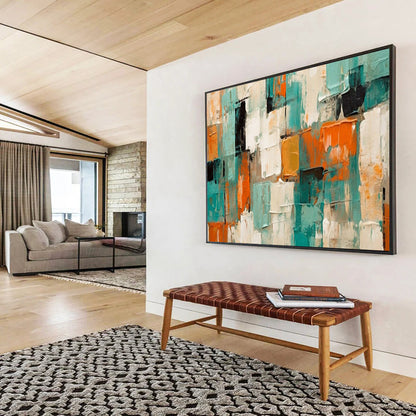 “Teal - Orange Textured Blocks” – Abstract Acrylic Painting CT1721
