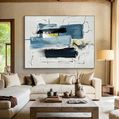 “Blue - Toned Abstract Forms with Lines”，Abstract Contemporary Acrylic Painting CT0516