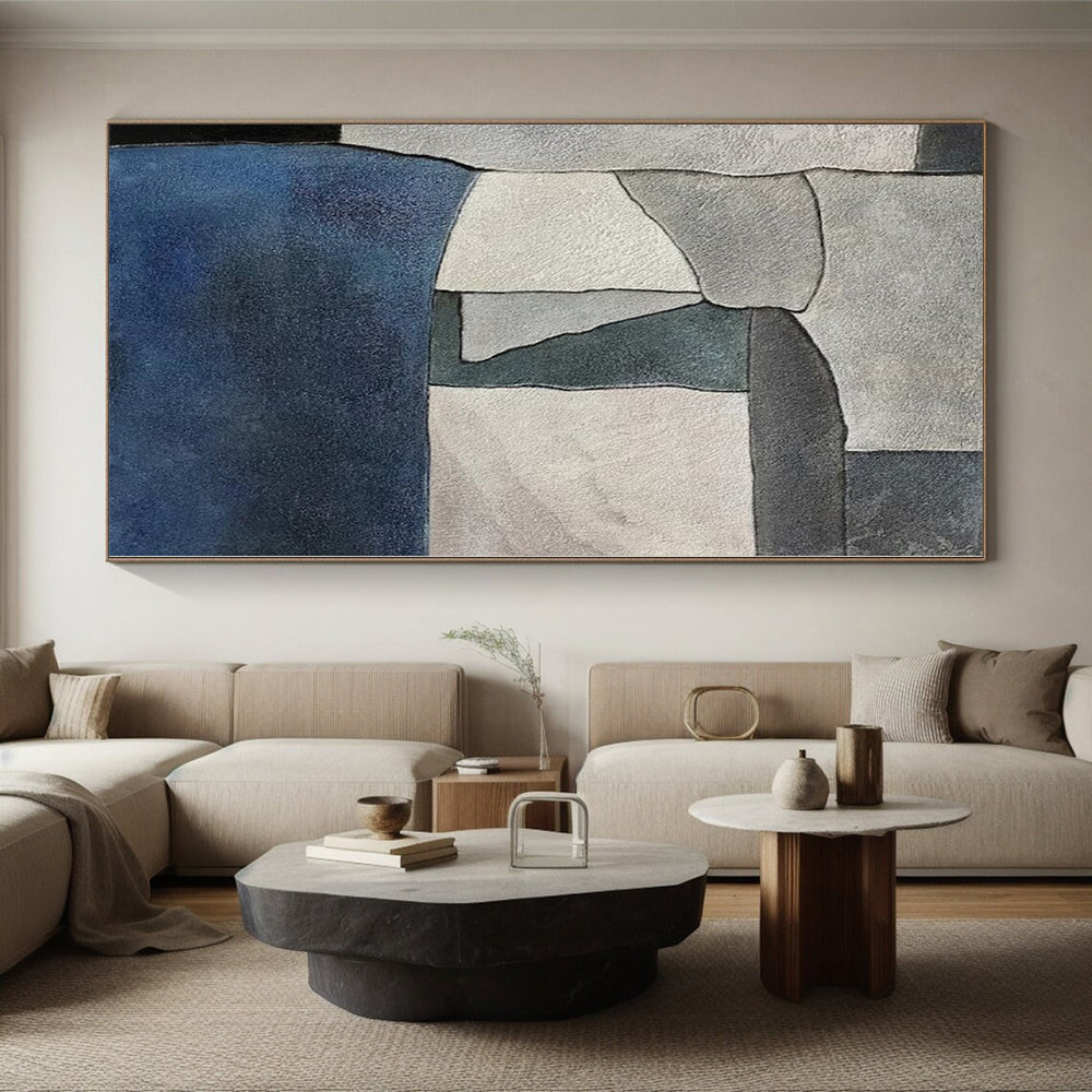 “Gray & Blue Patchwork: Minimalist Abstraction” - Abstract Minimalist Painting CT0386