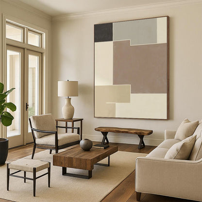 “Neutral Geometric Harmony” Abstract Acrylic Art CT0334