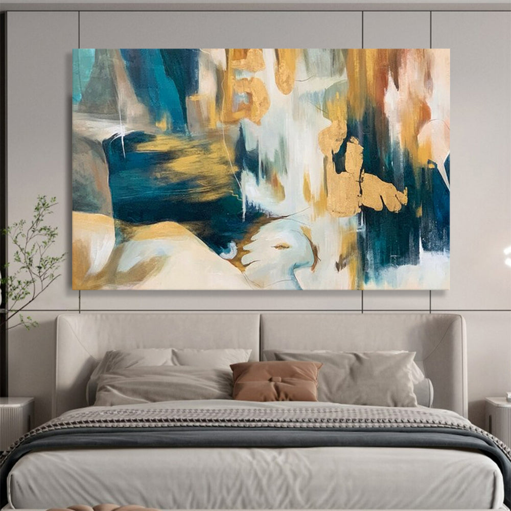 “Teal - Gold Dreamscape” - A dreamy abstract of teal, gold, and white CT1636