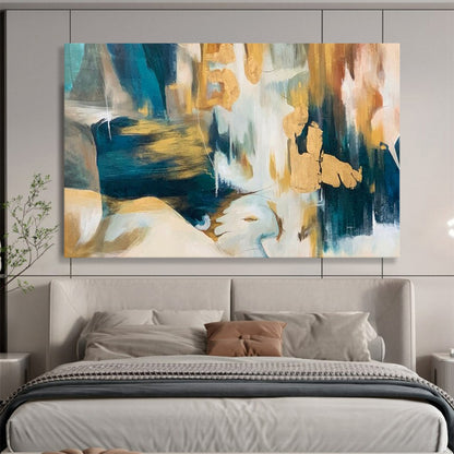“Teal - Gold Dreamscape” - A dreamy abstract of teal, gold, and white CT1636