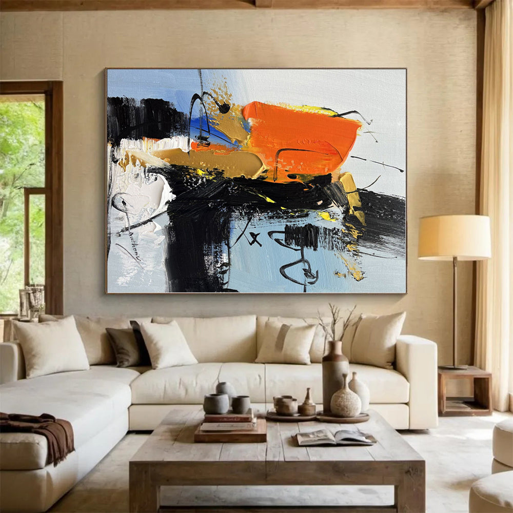 “Orange - Black Abstract Dynamism” - Abstract Expressionist Art CT0486