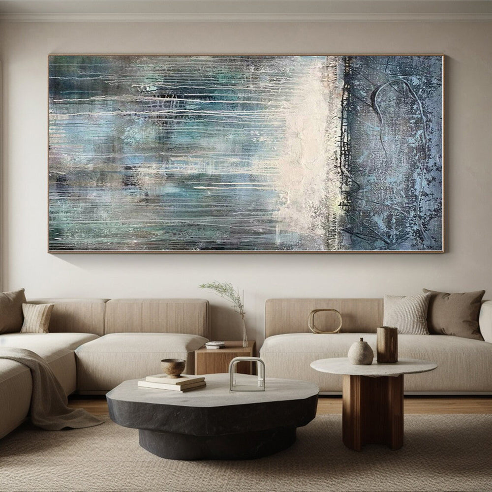 “Gray - Blue Dripping Abstraction” - Abstract Landscape Art CT0467