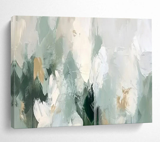 “Mint & Gold Dreamscape” – Soft greens, whites, golds with fluid, abstract acrylic forms CT1693