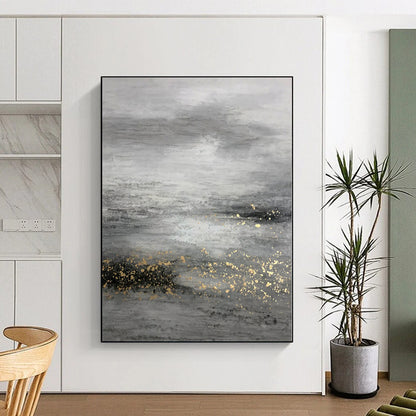 “Grey - Gold Misty Textures”，Minimalist Abstract Painting CT0345
