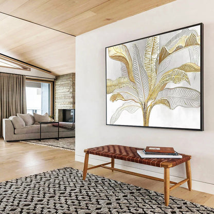 “Gilded Tropical Leaves” - Gold, silver, white; painted leaves with a metallic look CT1560
