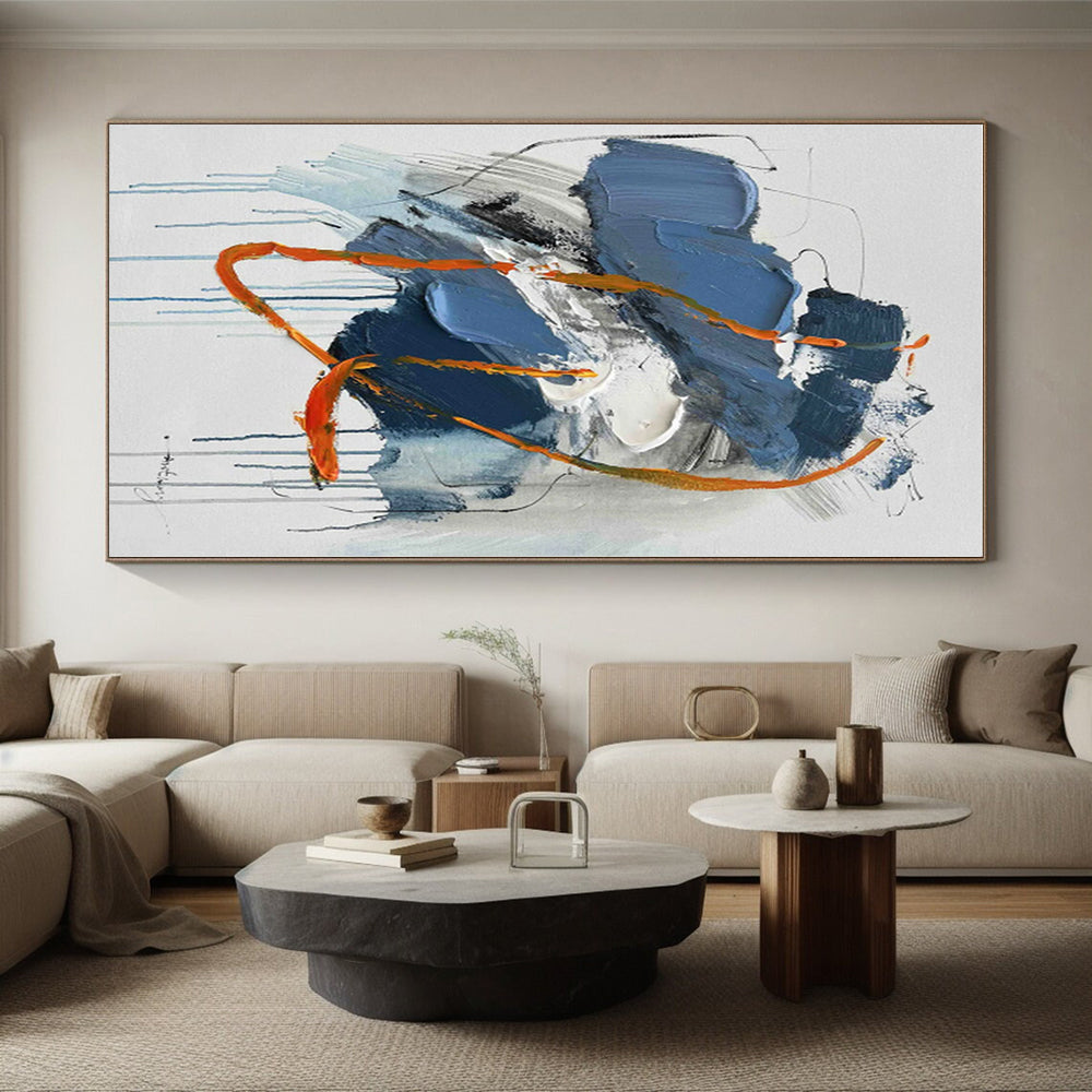 “Blue - Orange Dripping Abstract” - Abstract Expressionist Art CT0507
