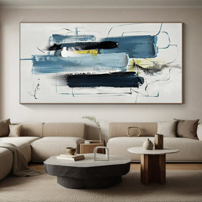 “Blue - Toned Abstract Forms with Lines”，Abstract Contemporary Acrylic Painting CT0516