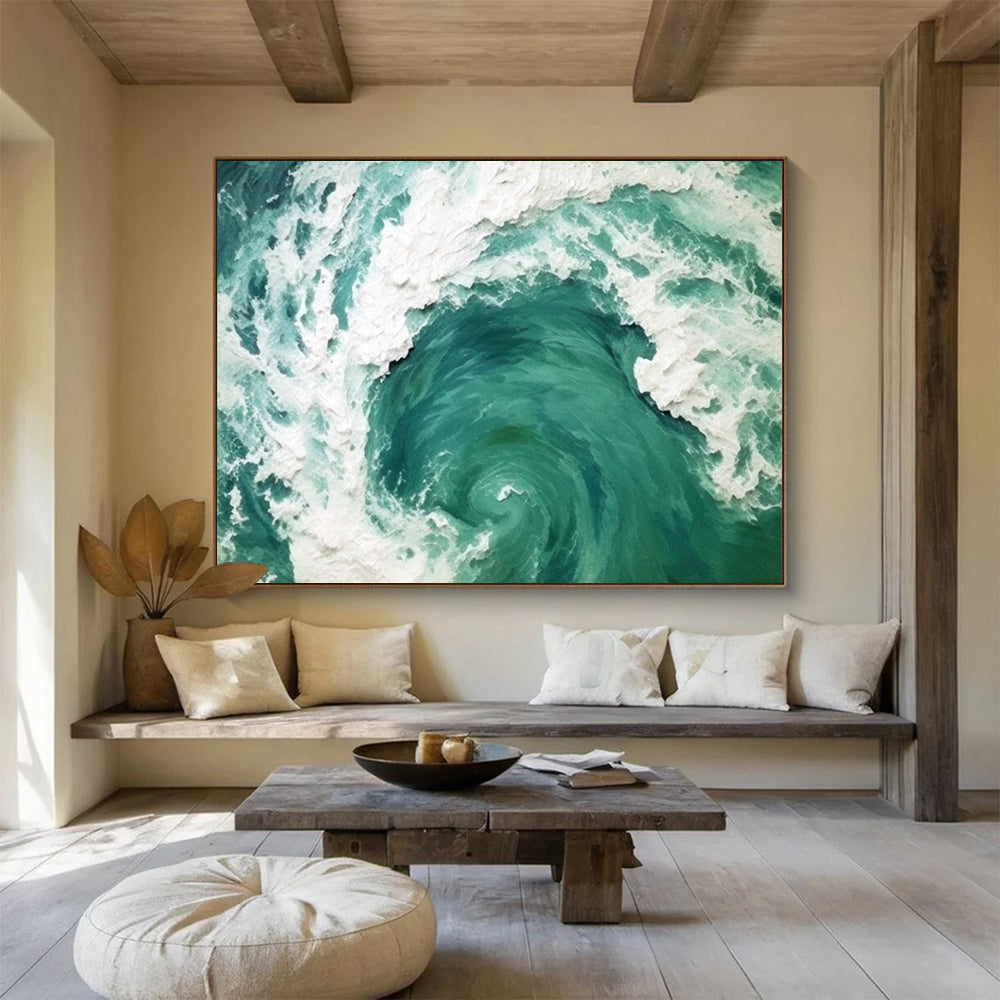 “Hand - painted Sea Vortex” - 3D - textured sea swirl in turquoise and white CT1645