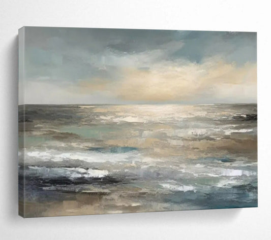 “Muted Ocean Horizon” - Tones of gray, blue, beige; a soft, abstract ocean horizon with gentle waves CT1548