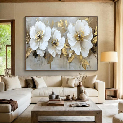 “Gilded Blooms” – Floral Acrylic Painting CT1705
