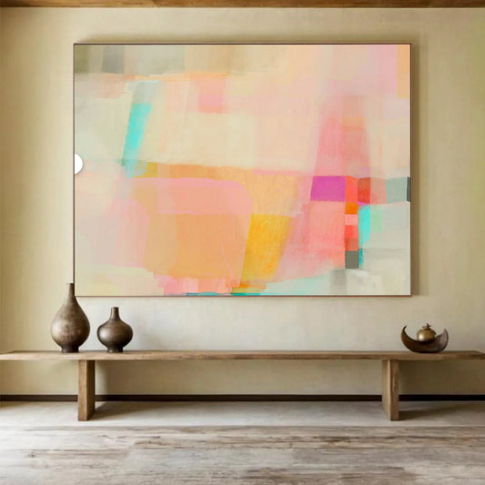 “Pastel Patchwork” - Soft pinks, oranges, blues; blended, airy geometric shapes CT1499