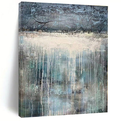 “Gray - Blue Dripping Abstraction” - Abstract Landscape Art CT0467