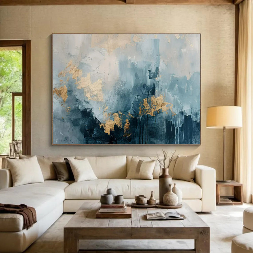 “Blue - Gray and Gold Abstract” – Textured Abstract Acrylic Painting CT1755