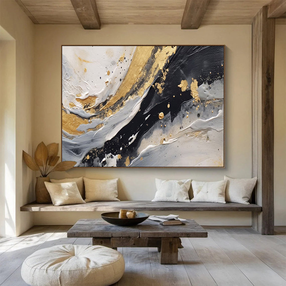 “Marbled Gold & Monochrome” – Abstract Textured Acrylic Painting CT1710