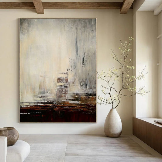 “Gray - Brown Abstract Cityscape” Impressionistic Acrylic Art CT0205