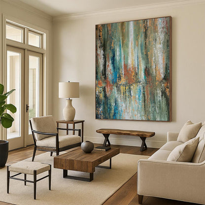 “Nature's Mirror” - Abstract Acrylic with Green, Blue, Orange, White CT0049